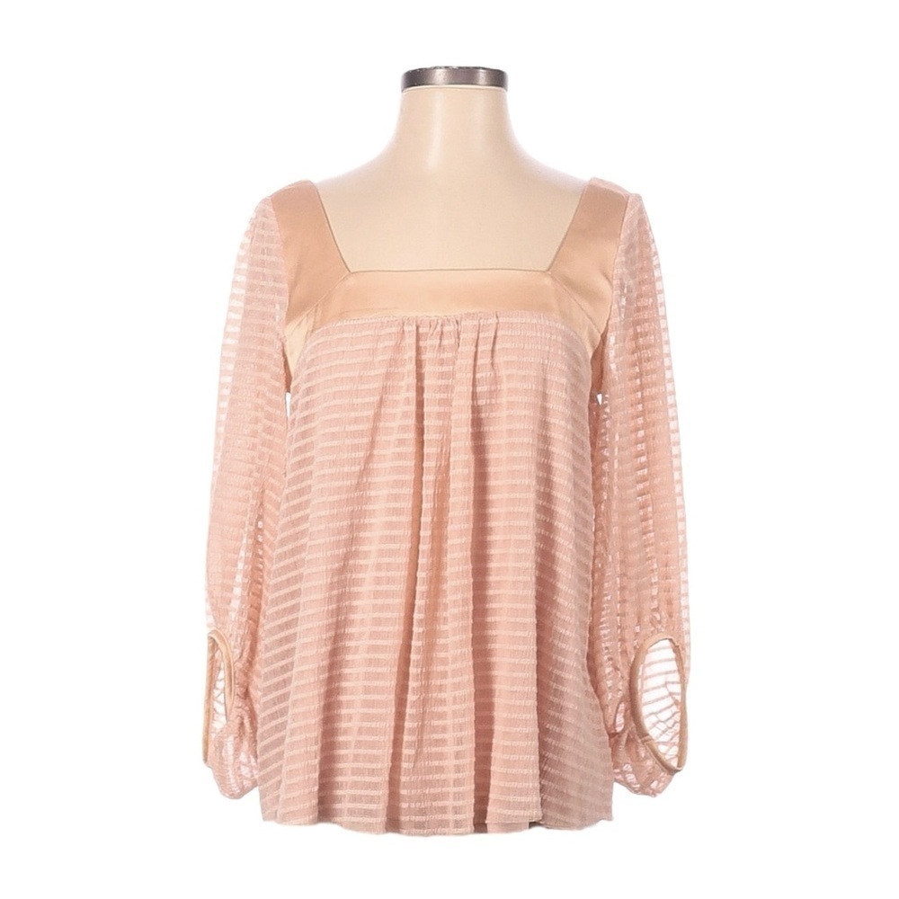 Anthropologie Meadow Rue Allyson Pink Satin Sheer Square Neck Blouse Size S NWT